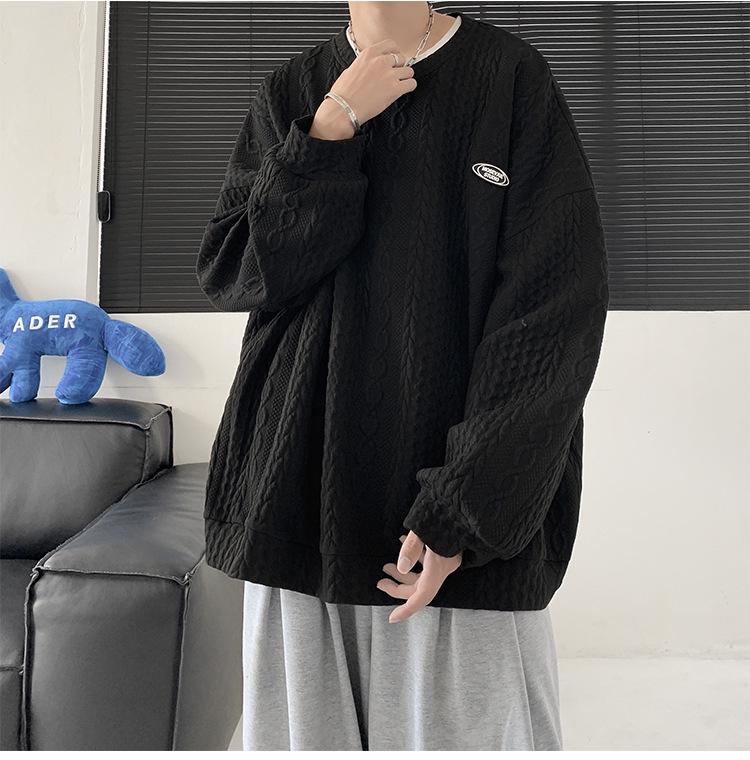 Мужская толстовка с вафельным узором в корейском стиле – модный свободный пуловер на осень и весну