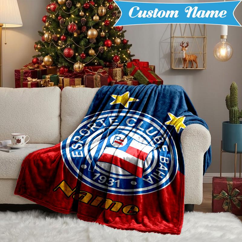 Custom Name Bahia FC Crest Design Blanket Lightweight Ideal Bedding Blanket Perfect for Travel, Camping, Living Rooms, Sofas, Christmas gift