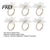 Napkin Ring 6Pcs White Lotus Rings, Chiffon Flower Metal Holders, Faux Soft Fabric Pearl Dinner Rings for Wedding Bridal Shower Table