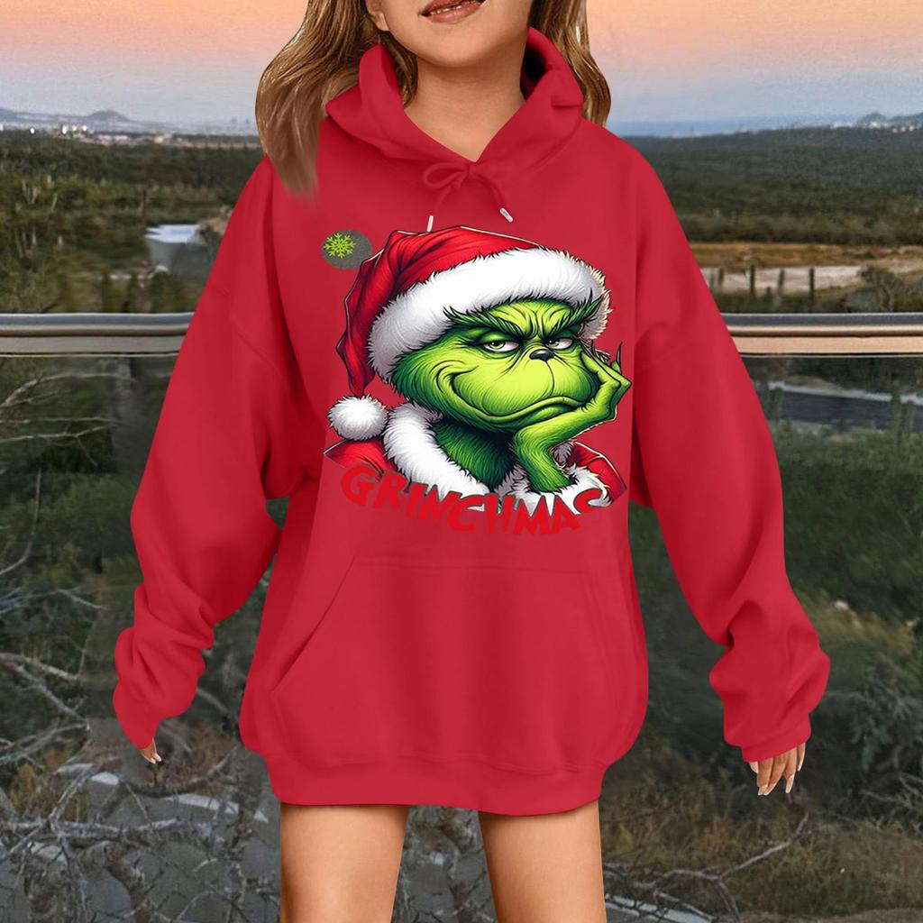 Children's Fashionable Casual Long-sleeved Loose Christmas Print Pullover Hooded Sweatshirt