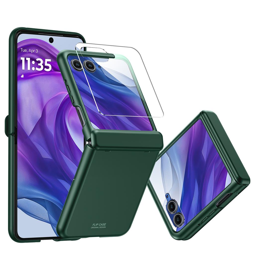 Для Motorola Razr 50 Ultra 2024 С защитой шарнира, Защитное стекло для экрана, Прочный противоударный чехол для всего корпуса с защитой от царапин - Черный