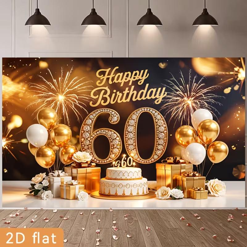 2D Черно-золотой фон для 60-летия Фейерверк Шарик Фотофон