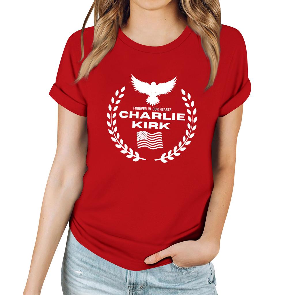 Women's Casual Printed T-Shirt Round Neck Pullover Short Sleeve Top