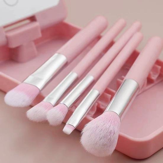 1 Set Makeup Brush LED Mirror Box Foundation Loose Powder Eye Nose Shadow Cosmetic Brush Portable Travel Women Girls Makeup Tools