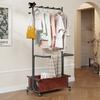 Rolling Clothes Rack with Large Fabric Storage Basket, Multi-Hook Design Metal Clothes Hanger Stand with Wheels, for Bedroom, Entryway, Laundry Room