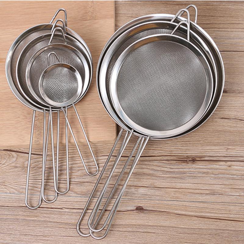 Fashion Colanders DIY Strainer Stainless Steel Wire Fine Mesh 1PC Sieve Oil Strainer 8Sizes Flour Sifter High Quality Kitchen Tools