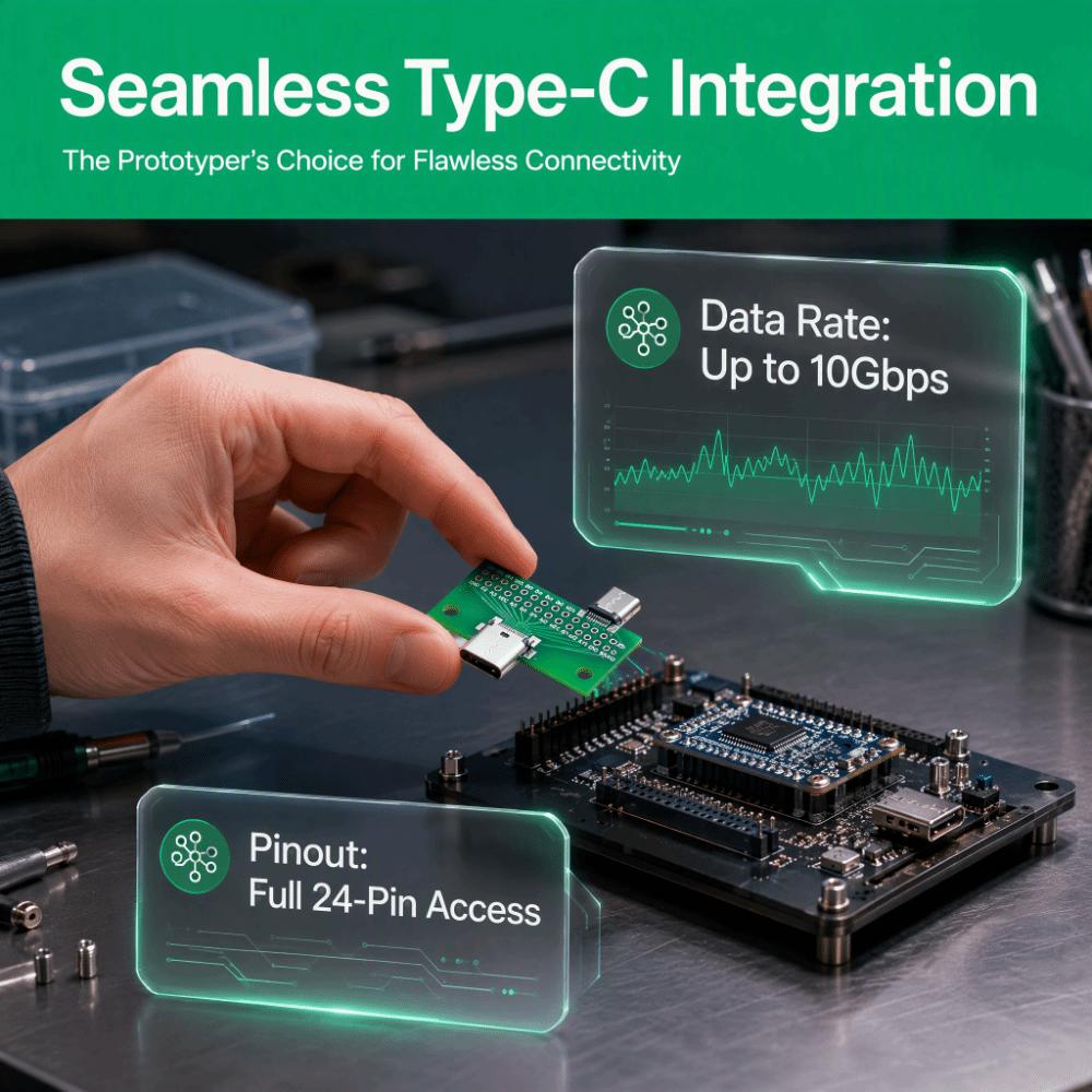 24 Pin Type-C Test Board 2.54mm Pitch USB 3.1 PCB Adapter Type-C Connector Socket For Data Line