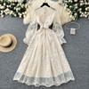French Style Elegant Dress Women Spring High-Grade Heavy Embroidery Mesh Waist Hugging Slimming Puffy Fairy Long Skirt