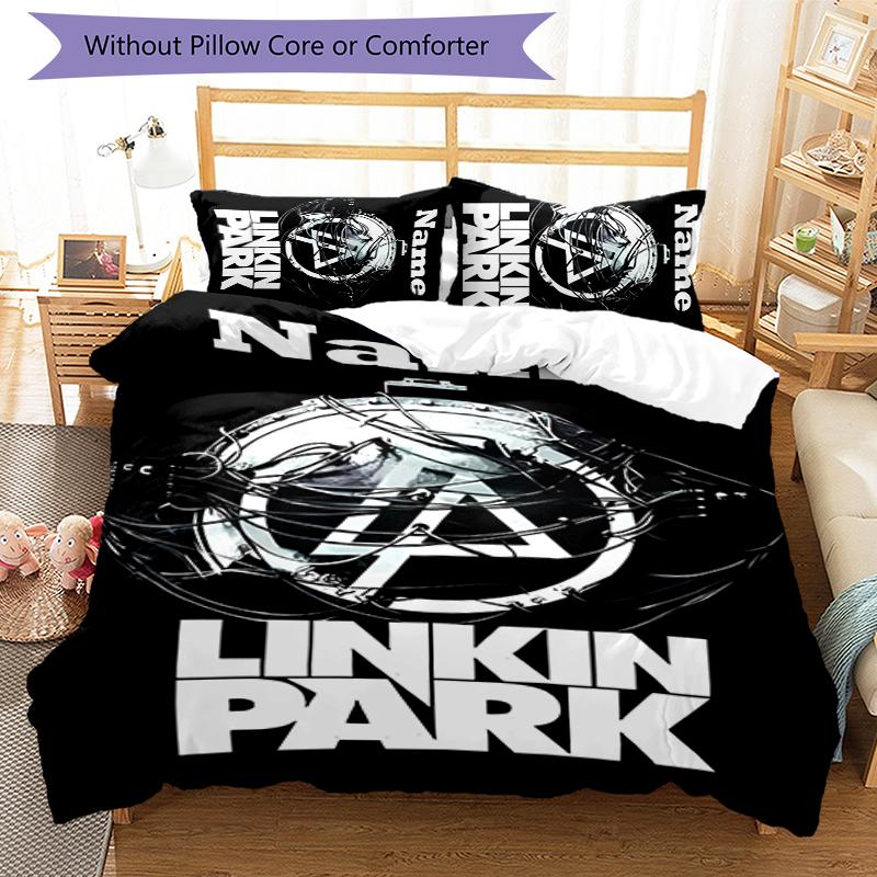 3pcs Custom Name Cartoon Linkin Park Bedding Set Duvet Cover Closure Includes 1 Duvet Cover & 2 Pillowcases for All Seasons Bedroom Decor