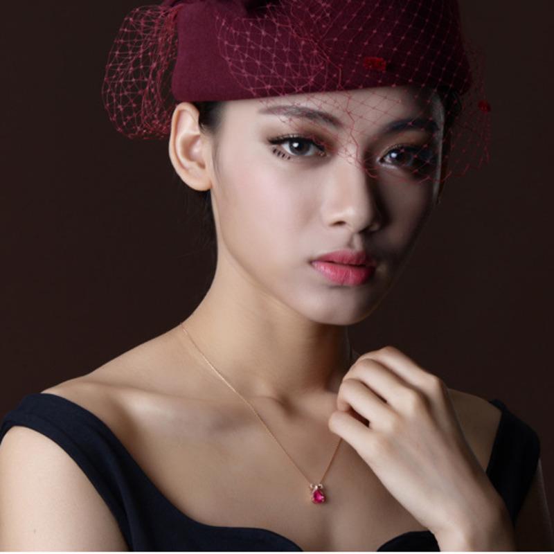 BELLA BOX New Sweet Fashion Bow  Rose Red Color Pendant Clavicle Chain For Women Charm Wedding Engagement Fine Jewelry