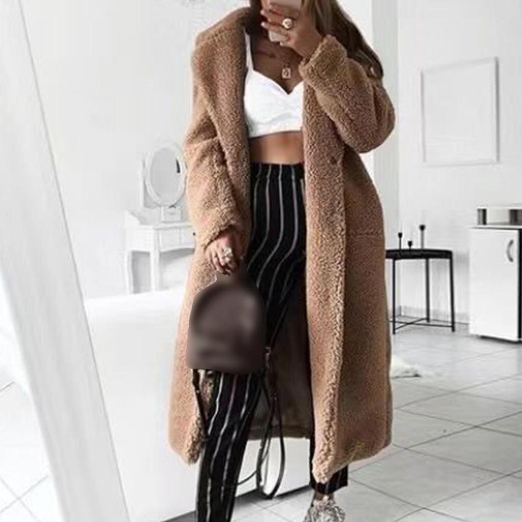 Женское искусственное плюшевое пальто, женское осенне-зимнее повседневное длинное пальто больших размеров, толстая теплая верхняя одежда, куртка оверсайз