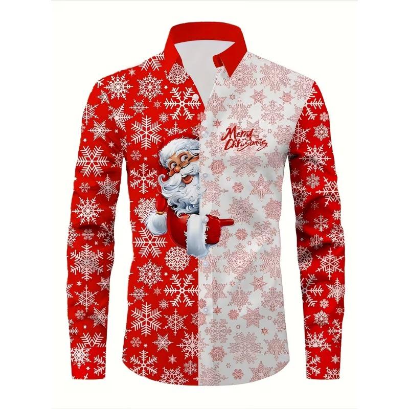 Men's Long Sleeve 3D Digital Print Christmas Shirts Casual Tops for Autumn and Winter