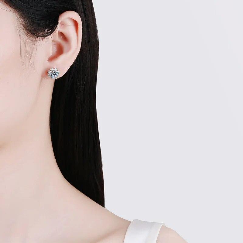 Серьги с муассанитом цвета D, 2 карата, стерлинговое серебро 925 пробы, белое золото 18 карат, свадебные ювелирные изделия, винтовые серьги для женщин