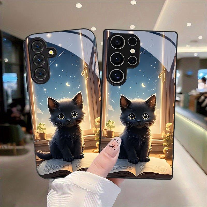 Стеклянный чехол для телефона с рисунком черной кошки, подходит для Samsung Galaxy S26 S25 S24 S23 S22 S20 FE/Ultra/Plus, пылезащитный и ударопрочный