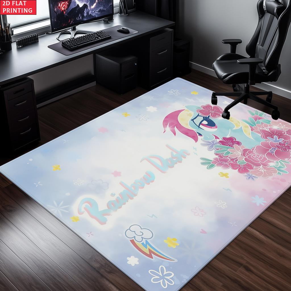 Cute Pink Cartoon Pony Area Rug, Cupcake Heart Theme Non-slip Mat, Decorative Carpet for Kids Girls Bedroom, Washable Home Gift