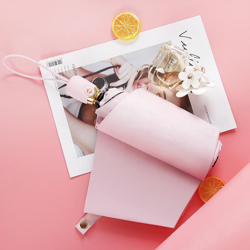 Маленький свежий автоматический зонт простой однотонный креативный виниловый солнцезащитный зонт плюс зонт