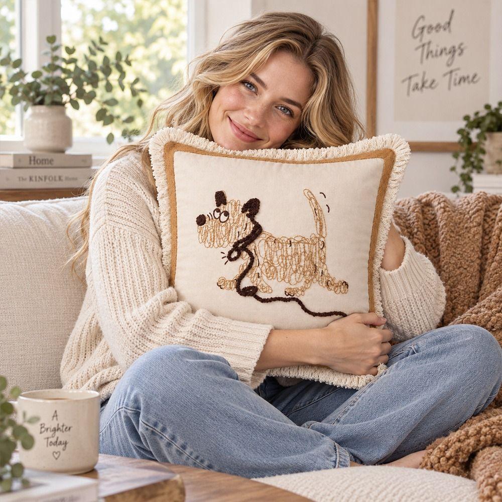 Nordic Style Animal Pillow Cover Embroidery Design Sofa Cushion Pillow For Living Room