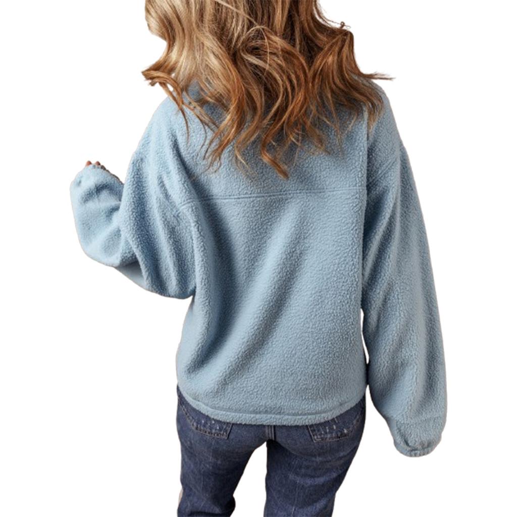 Женская мода повседневная свободная однотонная плюшевая кофта с длинным рукавом и застежкой-молнией на половину шеи