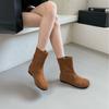 South Korea Dongdaemun Round Head Western Boots Inner Height Increase Medium Boots Women's Martin Short Boots Simple Matte Leather Thin Single Boots