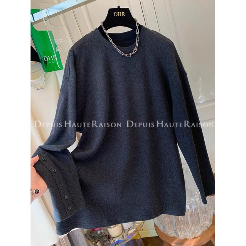 Womens Long Sleeve Crew Neck T-Shirt Soft Thermal Base Layer Loose Fit Casual Winter Top Apricot Dark Gray Black