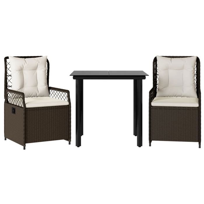 VidaXL 3-piece Garden Dining Set and Brown Poly Rattan Cushions 3262978