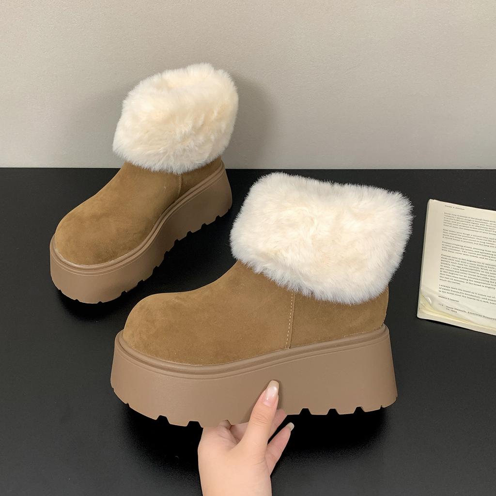 Винтажные туфли на платформе Женские меховые зимние сапоги Комфортное увеличение роста Сохранение тепла Хлопковые короткие ботильоны Зимняя женская плюшевая обувь