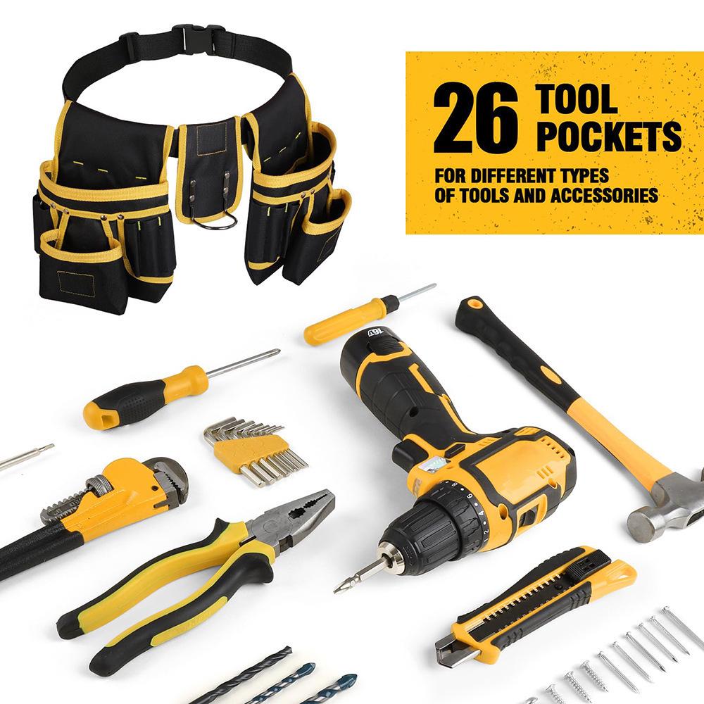 Cross-Border Yellow Canvas Tool Waist Bag: Multi-Functional Electrician & Carpenter Storage with Belt.