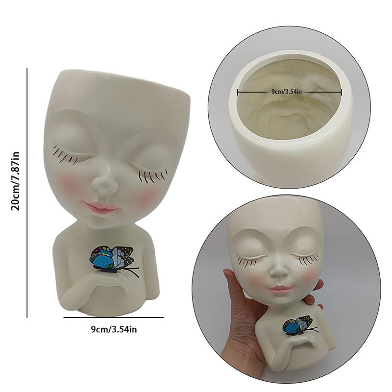 Горшок для цветов в виде лица девочки-бабочки, кашпо для суккулентов с дренажным отверстием, милые горшки для цветов в виде женского лица, смоляные настольные украшения