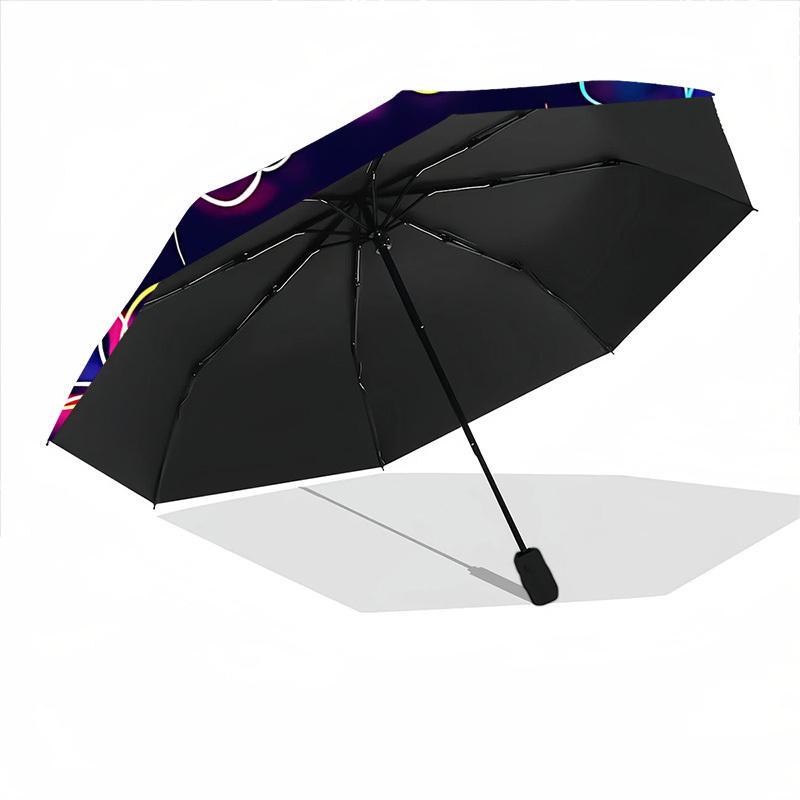 1PC Neon Flowers Automatic Folding Umbrella Portable Collapsible 8-Rib Umbrella for All Seasons, Casual Outdoor Accessory, A40