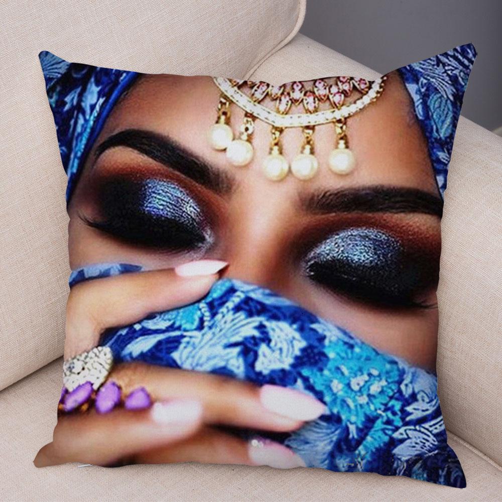 Beautiful Lady Pillow Case Decor Colorful Masked Woman Pillowcase Super Soft Plush Cushion Cover for Sofa Home Car xcm