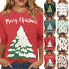Women's O-Neck 3/4 Sleeve Christmas Print Top