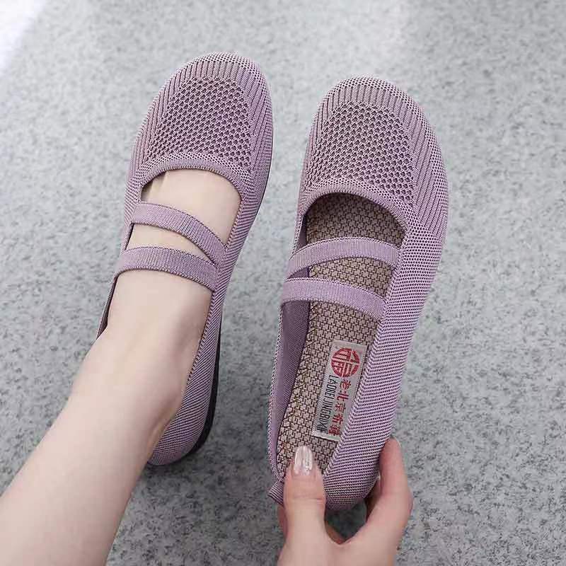 Purple Emboridery Flower Mary Janes Shoes for Women Comfy Summer Mesh Loafers Ladies Casual Ballet Flats Mom Gift Shoes