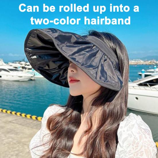 Women Sun Hat Empty Top Design Adjustable Fit Outdoor Wide Brim Sun Protection Hat Portable Roll-Up Hiking