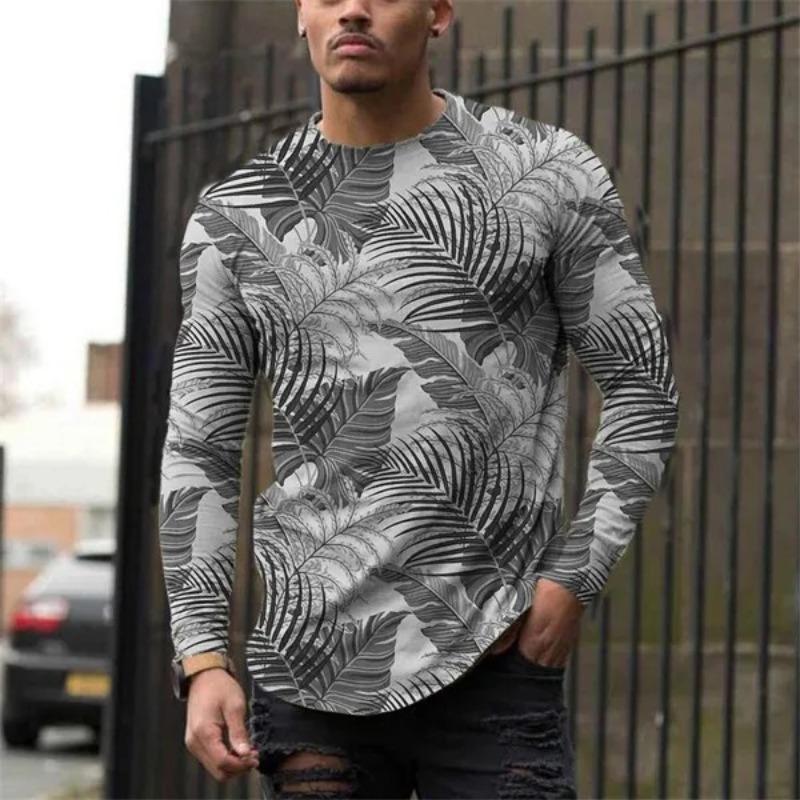 Мужская футболка с длинным рукавом на весну и осень, мужская свободная толстовка с круглым вырезом, 3D-принт, топ с длинным рукавом
