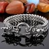 Gothic Double Chinese Long Dragon Heads Design Men's Bracelet 11MM Width Stainless Steel Square Franco Link Chain Male Jewelry