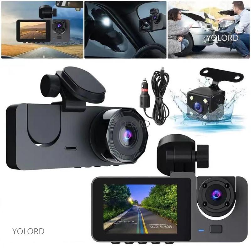 FHD 1080P Автомобильный видеорегистратор с 3 объективами, передняя и задняя камера для внутреннего использования автомобиля, 3-канальная камера, видеорегистратор, видеорегистратор, видеокамера