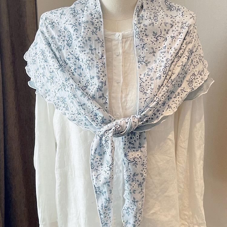 New Double-layer Pure Cotton Large Triangle Scarf Women's Japanese Literary and Flower Air-conditioned Room Shawl Small Floral