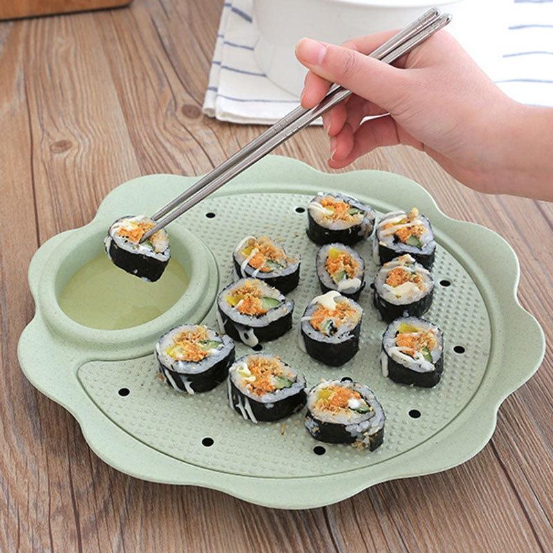 Двухслойная обеденная тарелка в форме цветка Блюдо для клецок Поднос для суши Дренируемая обеденная тарелка для клецок