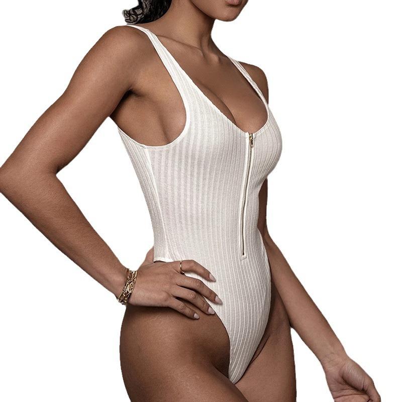 Летний сексуальный комбинезон с глубоким вырезом, однотонный, с открытой спиной