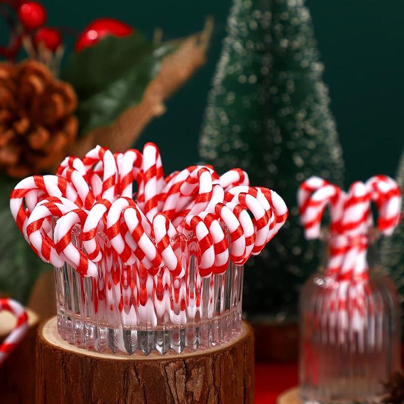 6/12/24Pcs Christmas Decoration Plastic Candy Canes DIY Hanging Xmas Tree Ornaments for Home Decor Party New Year Gift Accessory