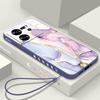 Luxury Marble Pattern Phone Case for Xiaomi 13T 12T 11T Poco F6 X6 X5 Pro Redmi Note 13 12 11 Pro K40 K70E Lanyard Shockproof Soft TPU Cover