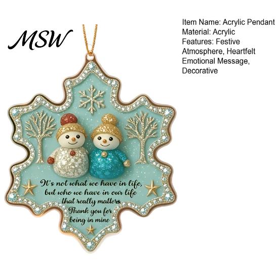 DIY Festive Party Supplies Snowman Friend Acrylic Hanging Ornament, 2D Xmas Tree Decor with Warm Friendship Commemorative Emotional Gifts Message, Car