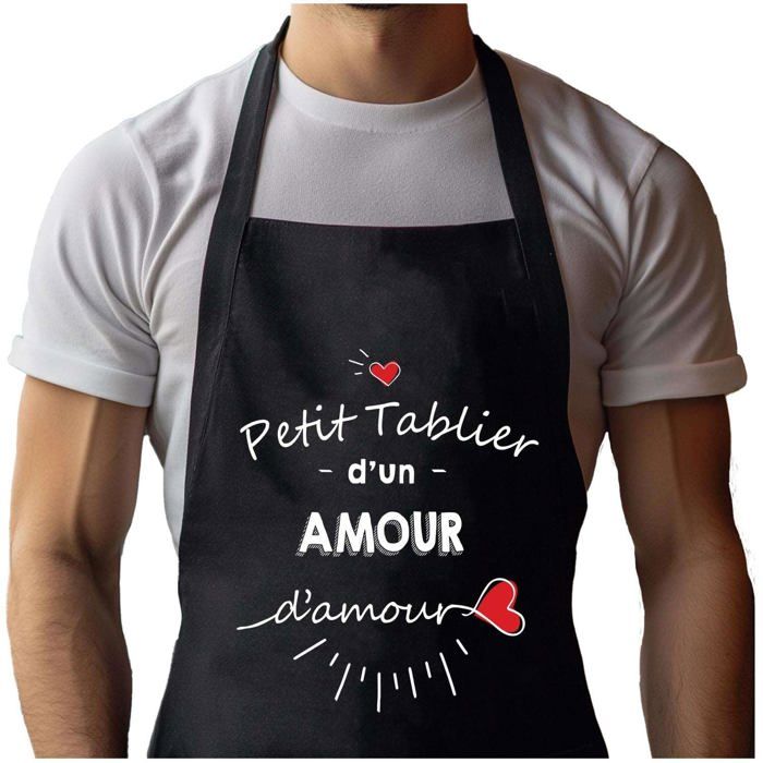 Tablier de cuisine - André d'amour - Noir - Coton résistant - Impression Bretonne