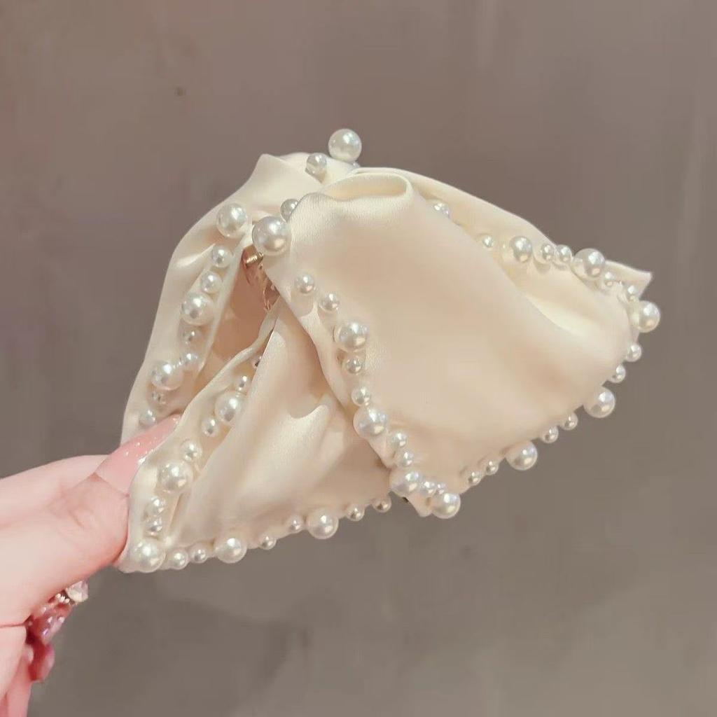 French Satin Bead Shell Triangle Grab Clip New High-End Back Head Disc Hair Shark Clip Hair Accessories