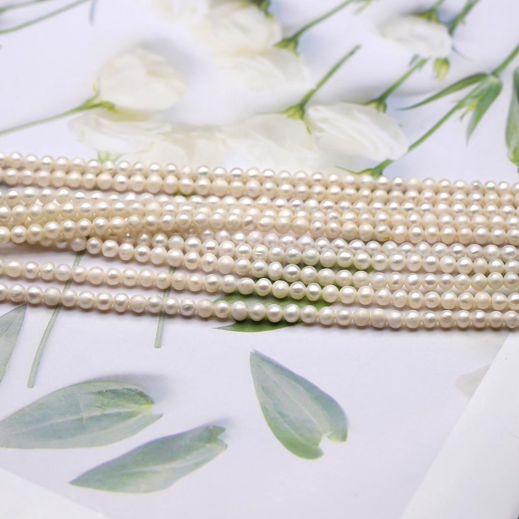 Пресноводный жемчуг, круглые маленькие жемчужные бусины 3-4 мм для самостоятельного изготовления ювелирных изделий, ожерелья, браслета, серег, аксессуаров