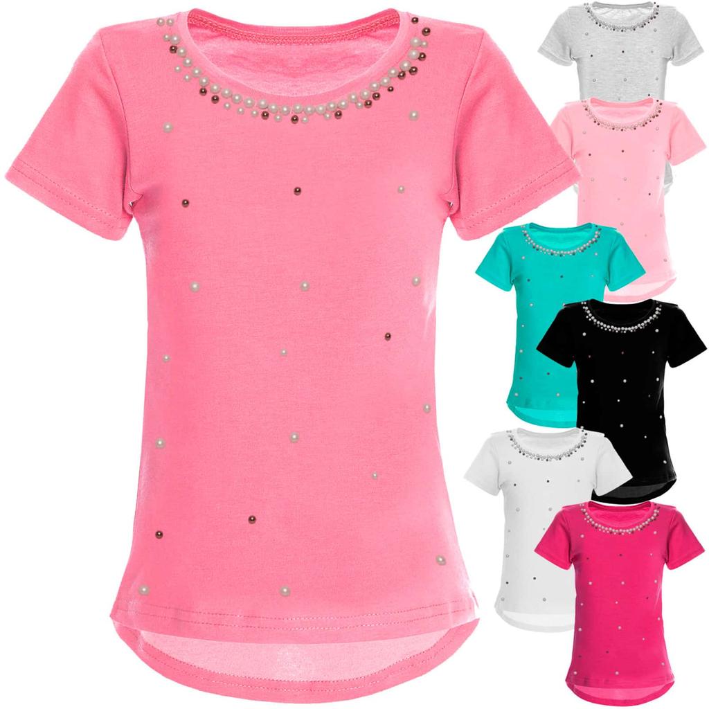 Girls T-shirt with Faux Pearls