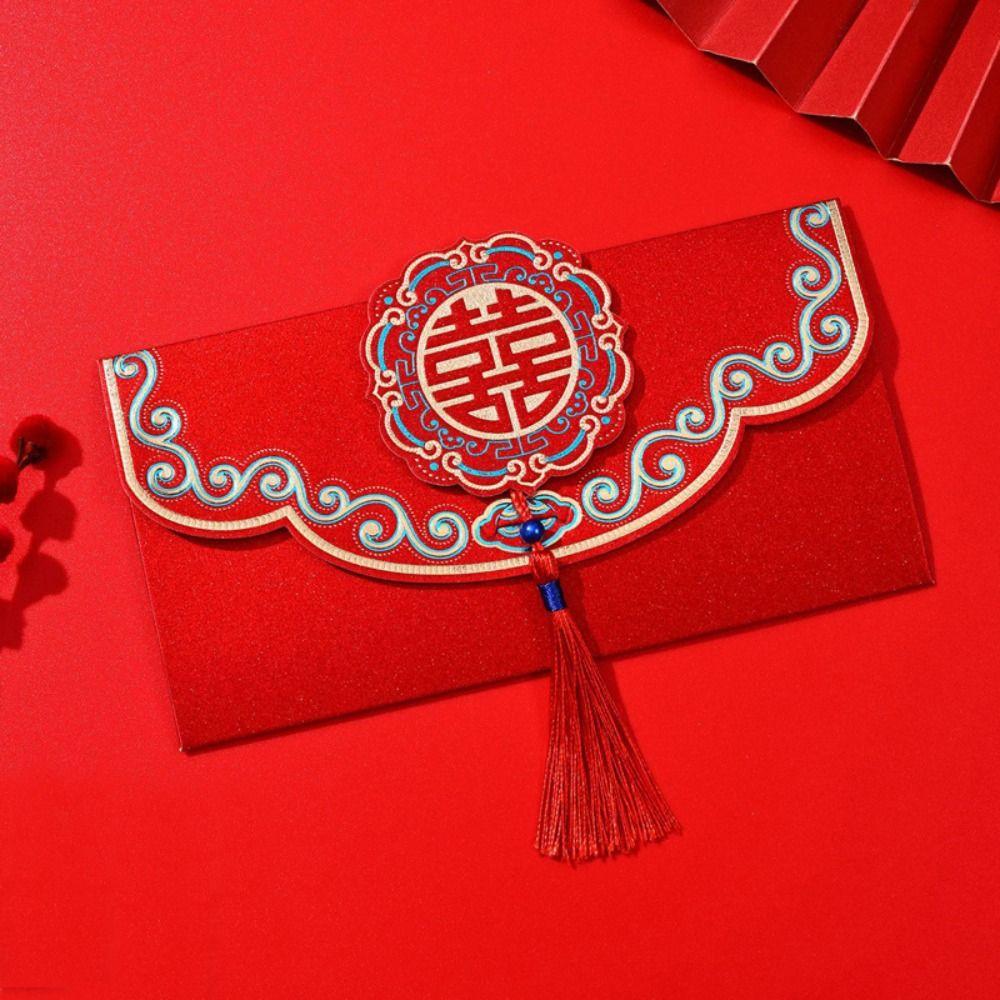 2 шт. китайский стиль новогодний красный конверт с кисточками карман для счастливых денег китайский Новый год