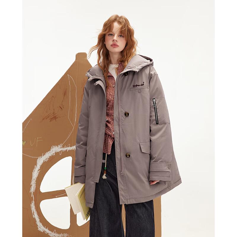 unifree Retro Loose Hooded Down Jacket with Fur Collar