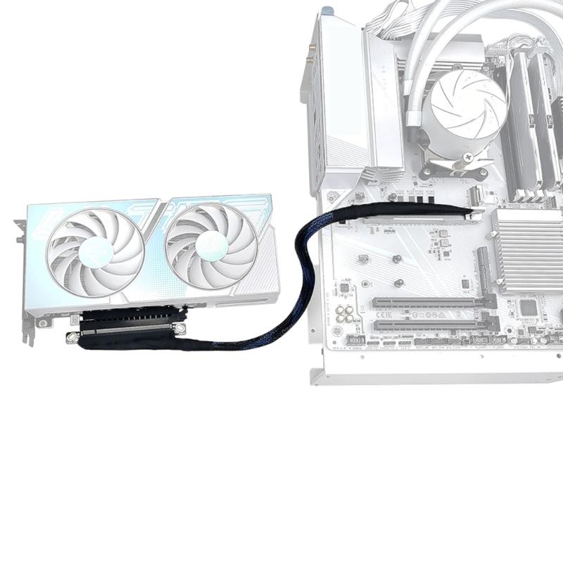 Гибкий удлинительный кабель PCIe5.0 X16 с выходом влево и входом вправо, оплетенный экранированным проводом, для передачи сигнала без потерь
