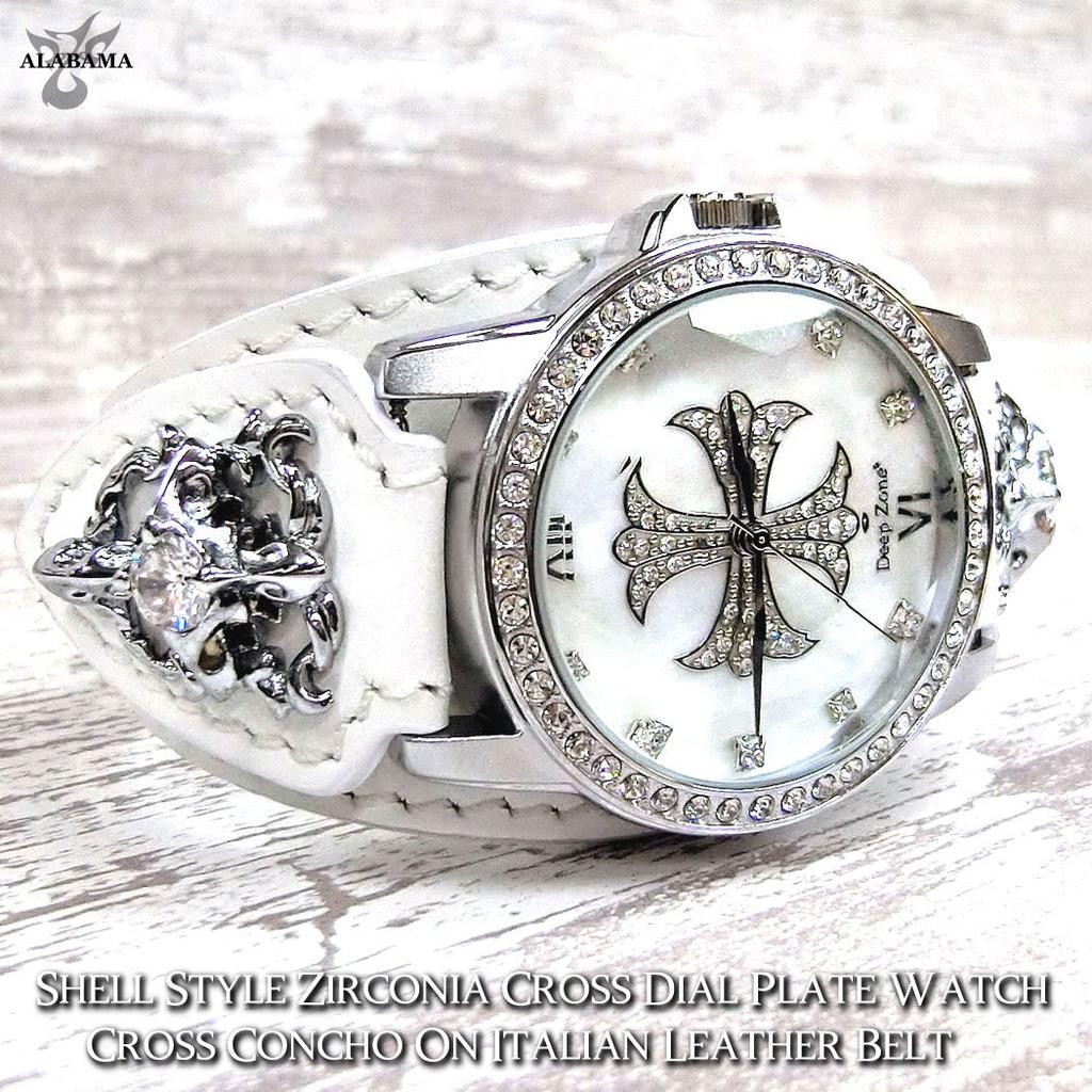 DEEP ZONE Watch with Cross Genuine Italian Leather Shell and Cross Casual Watch Men's Dial, Strap, Concho,